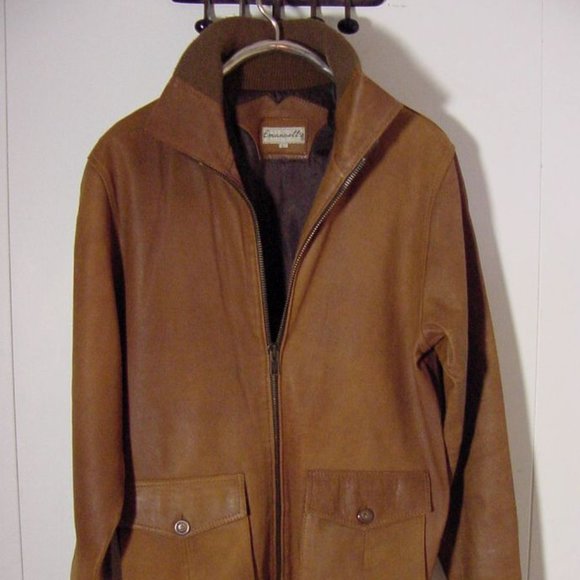 Vtg 70's Emanuell's Women's Brown Leather Boho Zip Jacket Button Pockets Sz L